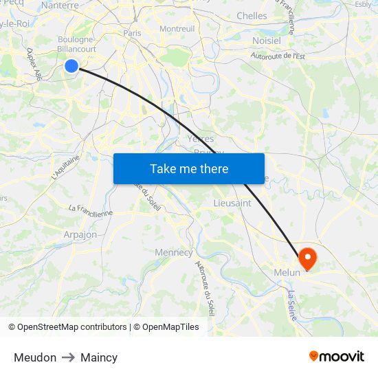 Meudon to Maincy map