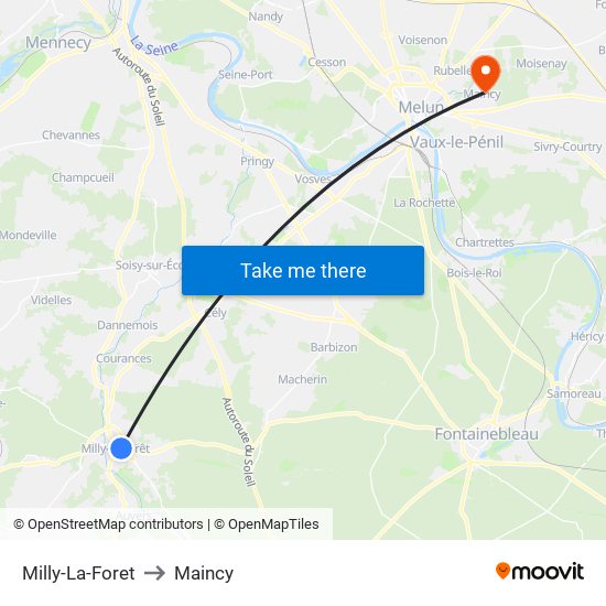 Milly-La-Foret to Maincy map