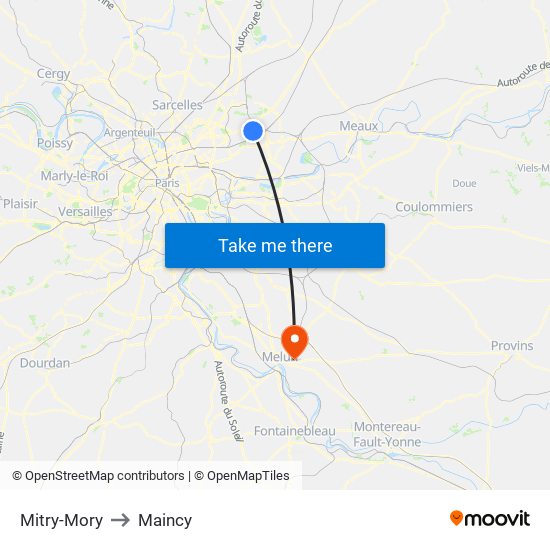 Mitry-Mory to Maincy map