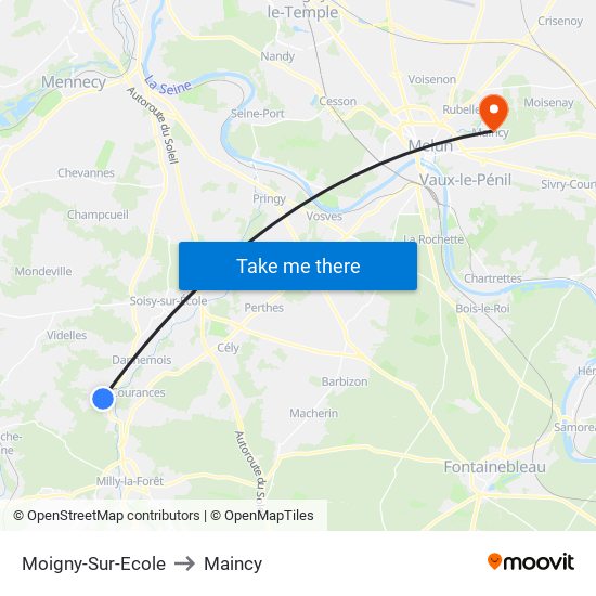 Moigny-Sur-Ecole to Maincy map
