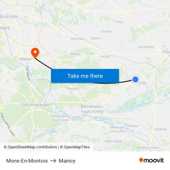 Mons-En-Montois to Maincy map
