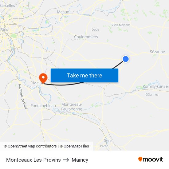 Montceaux-Les-Provins to Maincy map