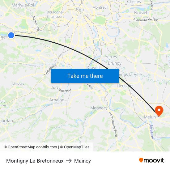 Montigny-Le-Bretonneux to Maincy map