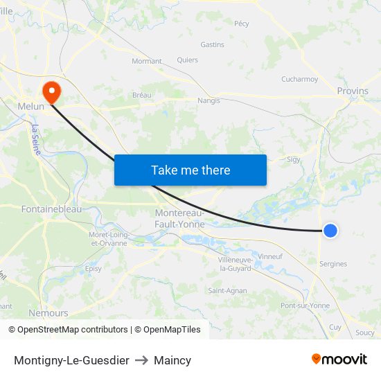 Montigny-Le-Guesdier to Maincy map