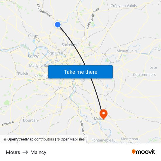 Mours to Maincy map