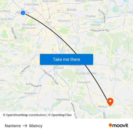 Nanterre to Maincy map