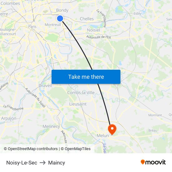 Noisy-Le-Sec to Maincy map