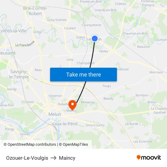 Ozouer-Le-Voulgis to Maincy map