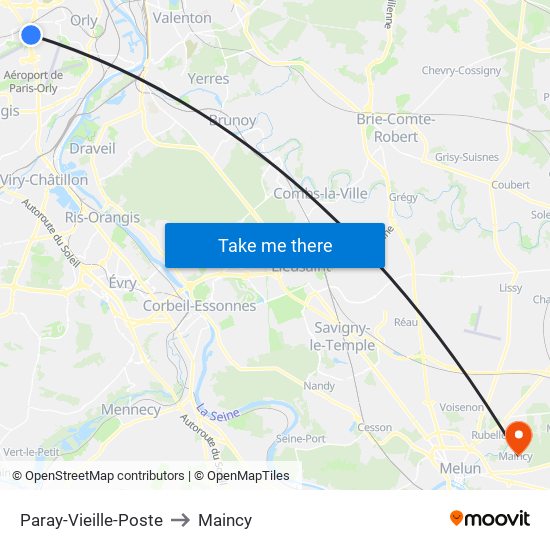 Paray-Vieille-Poste to Maincy map