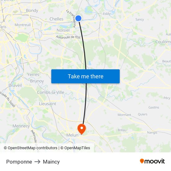 Pomponne to Maincy map