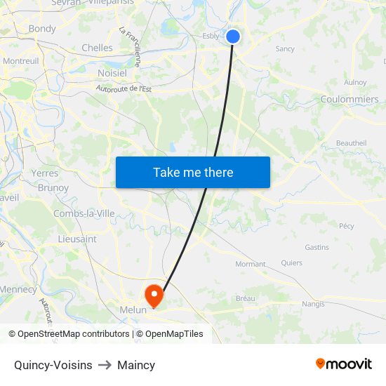 Quincy-Voisins to Maincy map