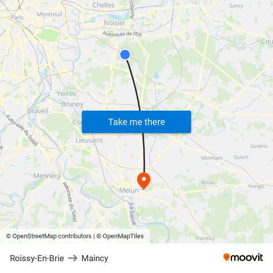 Roissy-En-Brie to Maincy map