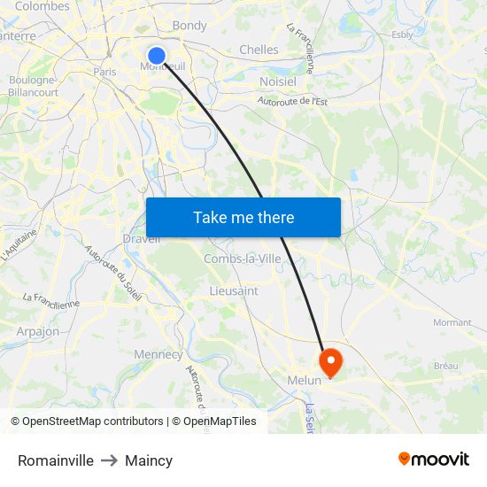 Romainville to Maincy map
