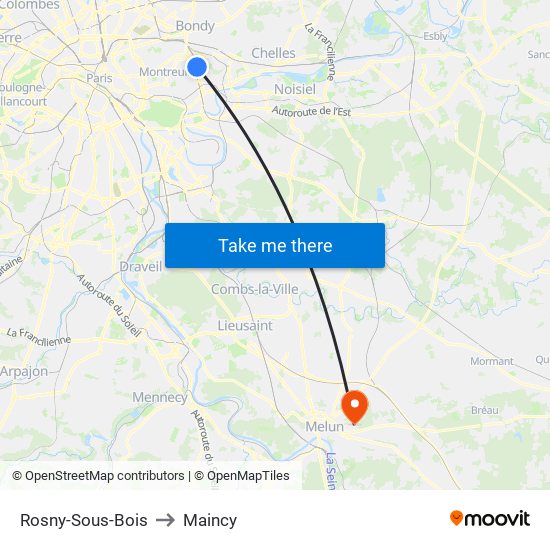 Rosny-Sous-Bois to Maincy map