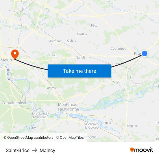 Saint-Brice to Maincy map