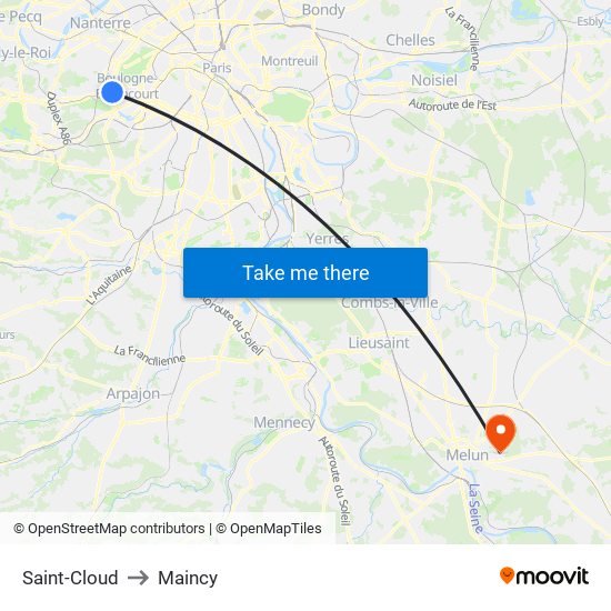 Saint-Cloud to Maincy map