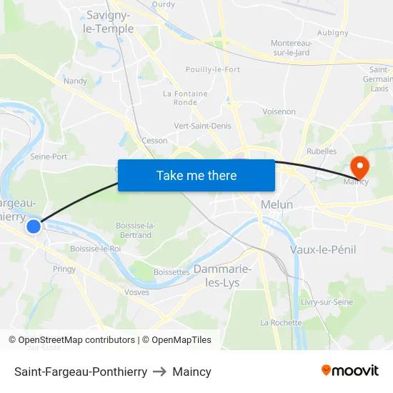 Saint-Fargeau-Ponthierry to Maincy map