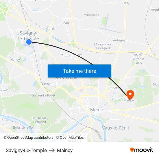 Savigny-Le-Temple to Maincy map