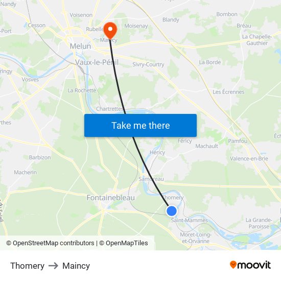 Thomery to Maincy map
