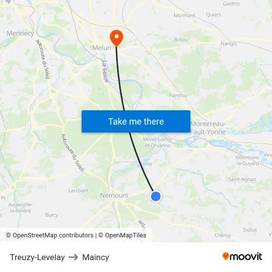 Treuzy-Levelay to Maincy map