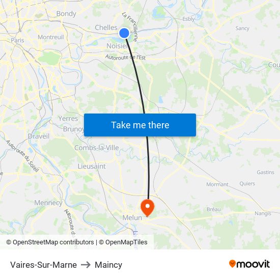 Vaires-Sur-Marne to Maincy map