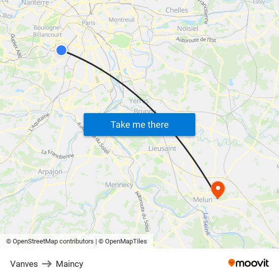 Vanves to Maincy map