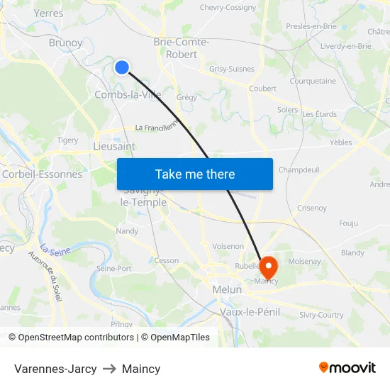 Varennes-Jarcy to Maincy map