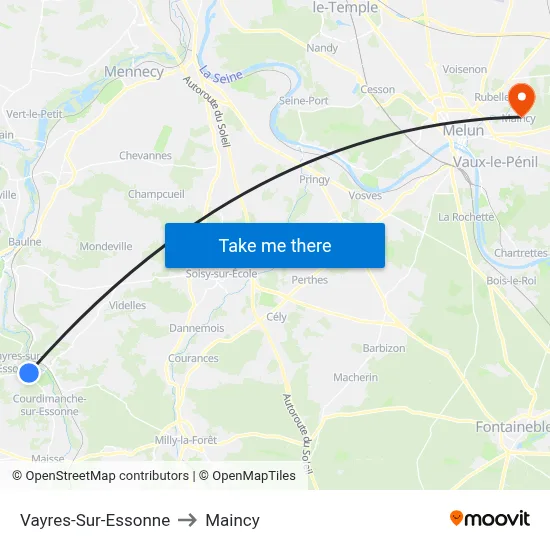 Vayres-Sur-Essonne to Maincy map