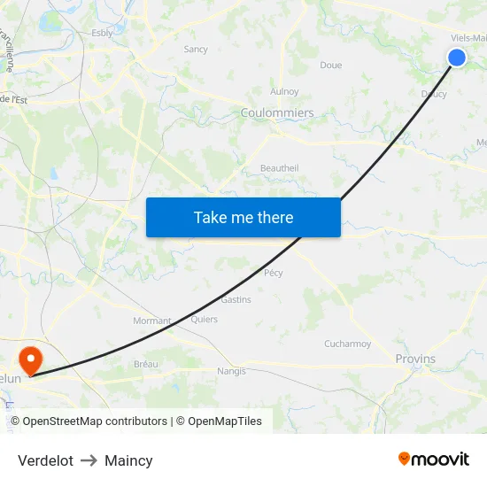 Verdelot to Maincy map