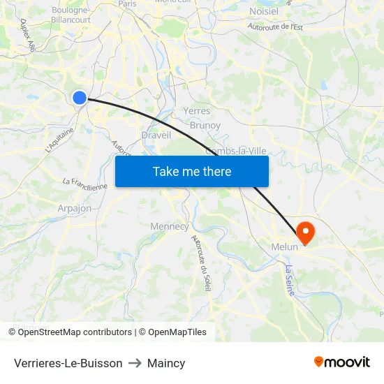 Verrieres-Le-Buisson to Maincy map