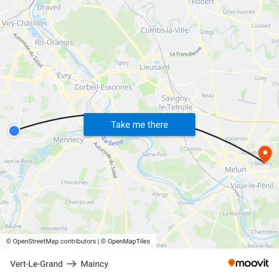 Vert-Le-Grand to Maincy map