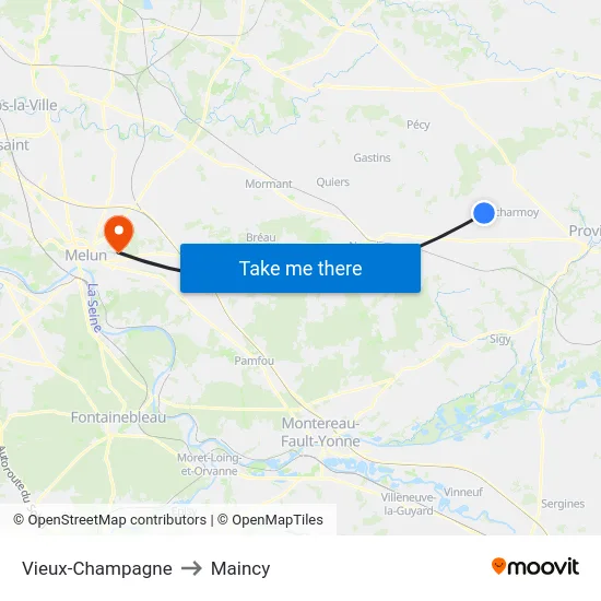 Vieux-Champagne to Maincy map