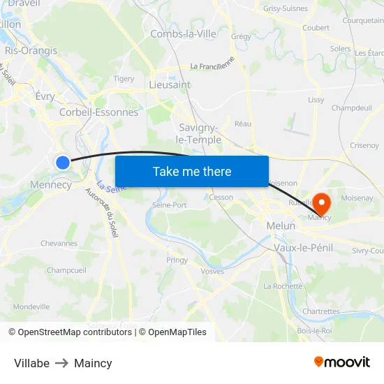 Villabe to Maincy map