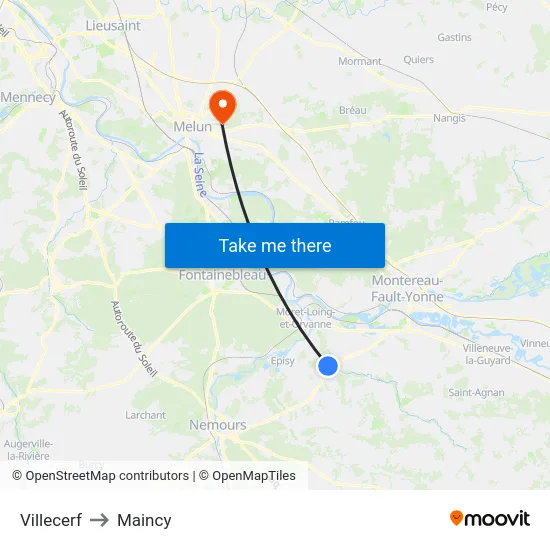 Villecerf to Maincy map