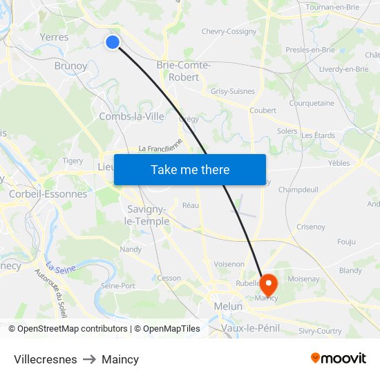 Villecresnes to Maincy map