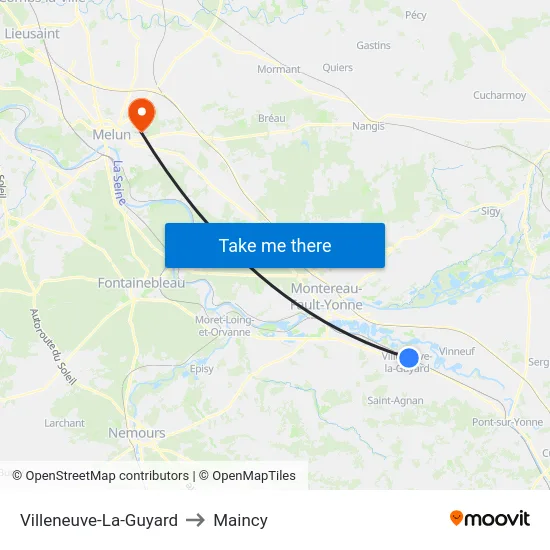 Villeneuve-La-Guyard to Maincy map