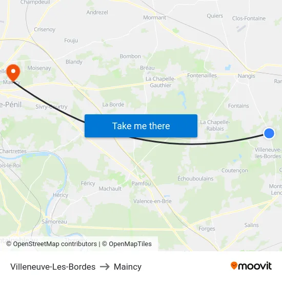 Villeneuve-Les-Bordes to Maincy map