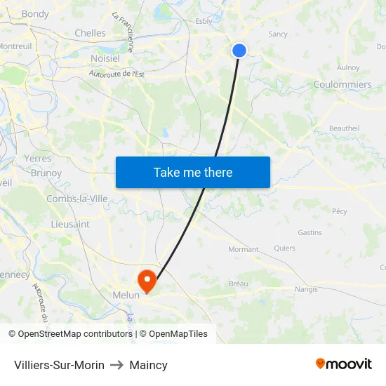 Villiers-Sur-Morin to Maincy map