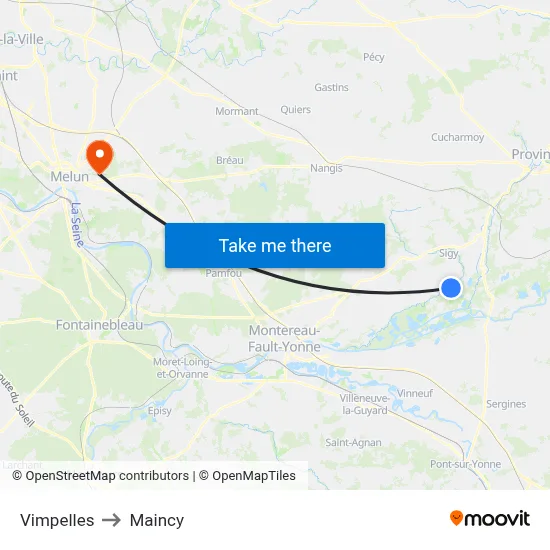 Vimpelles to Maincy map