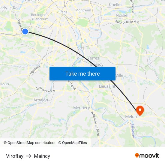 Viroflay to Maincy map