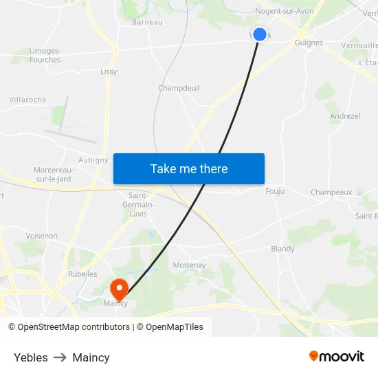 Yebles to Maincy map