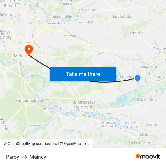 Paroy to Maincy map