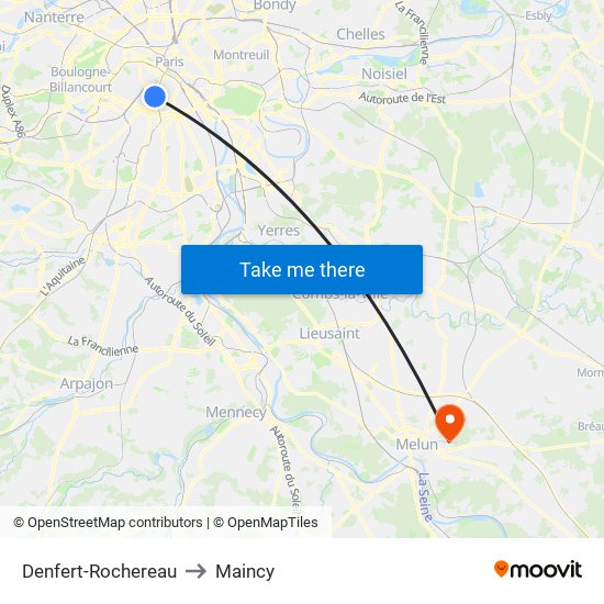 Denfert-Rochereau to Maincy map