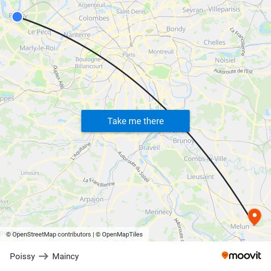 Poissy to Maincy map