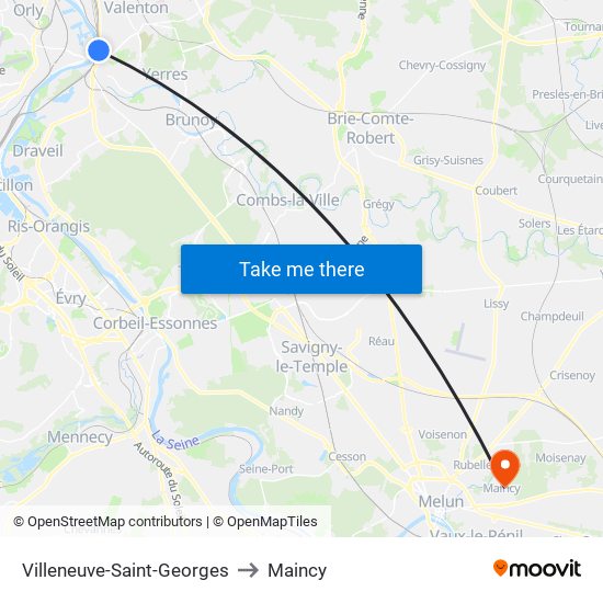 Villeneuve-Saint-Georges to Maincy map