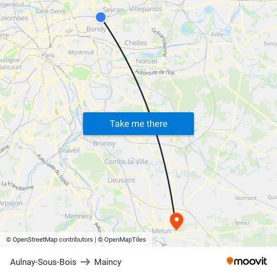 Aulnay-Sous-Bois to Maincy map