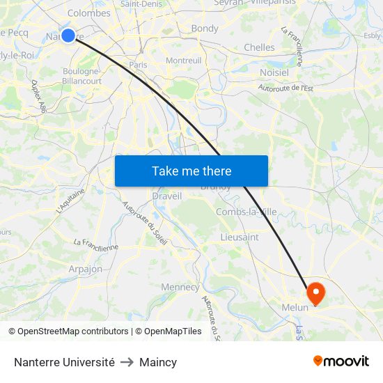 Nanterre Université to Maincy map