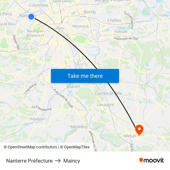 Nanterre Préfecture to Maincy map