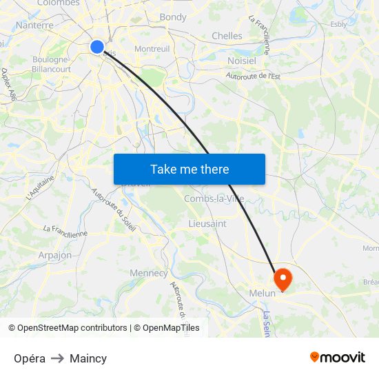 Opéra to Maincy map