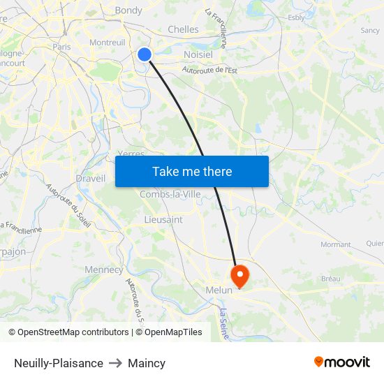 Neuilly-Plaisance to Maincy map